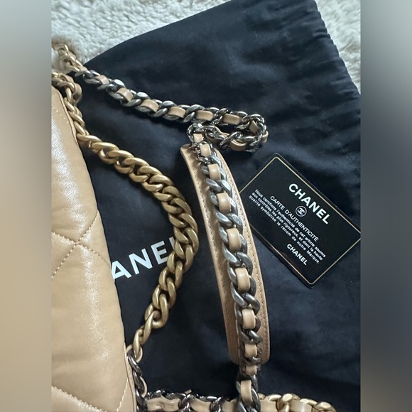 SOLD—-Authentic Chanel 19 Small Beige lambskin - Picture 5 of 16